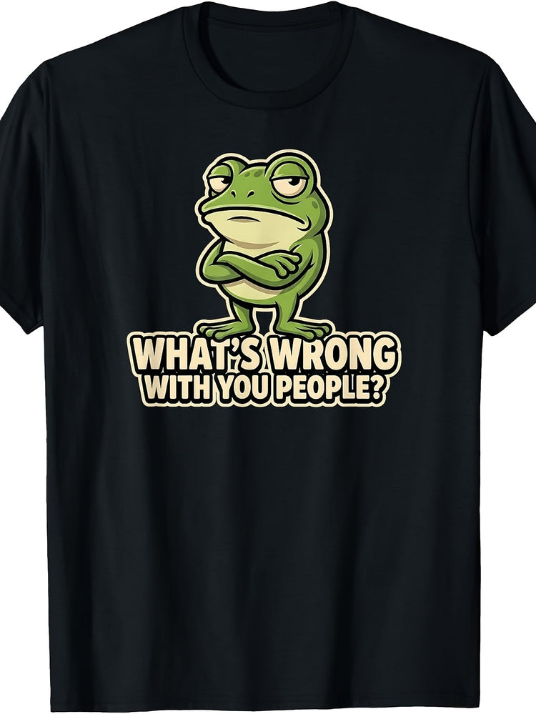 Funny Sarcastic Frog T-Shirt - Retro Introvert Humor "People Are Exhausting" Graphic Tee, Suitable for, Casual Wear & Gifts, Machine Washable Frog for Introvert Lifestyle Apparel
