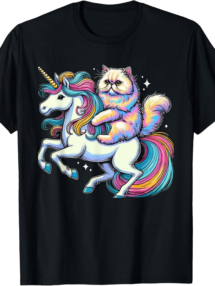 Persian Cat Riding Unicorn Magical Adventure T-Shirt