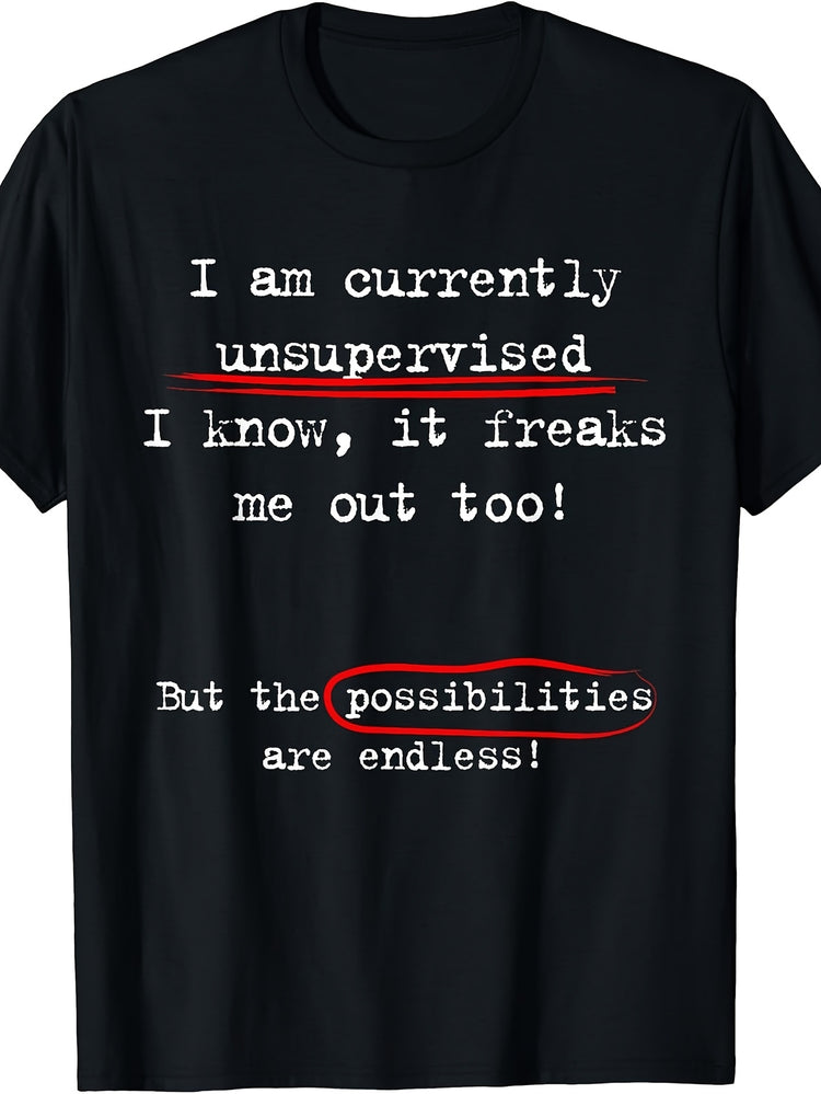Funny "I Am Currently Unsupervised" Retro T-Shirt - Humorous Slogan Print, Round Neck Casual Tee Suitable for - Wear, Machine Washable Apparel for Parties & Everyday Outfits