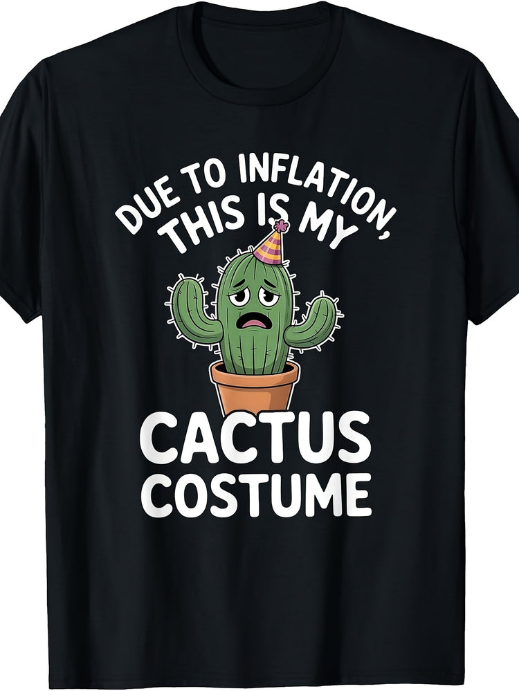 Men's & Women's Funny Cactus Inflation Humor T-Shirt - Retro Suitable for - Casual Wear & Halloween Party Costume, Round Neck Regular Fit Tee with Cactus Graphic Print, Machine Washable Apparel for Themed Events
