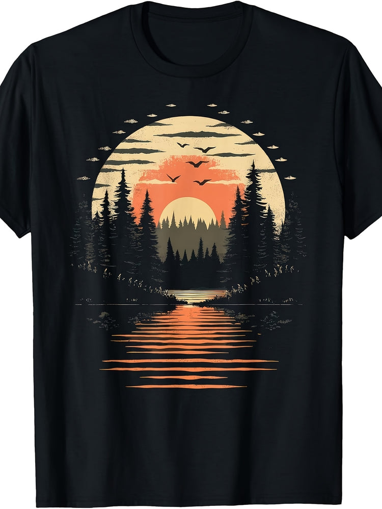Retro Wilderness Bear Trees Reflection Outdoor Forest T-Shirt