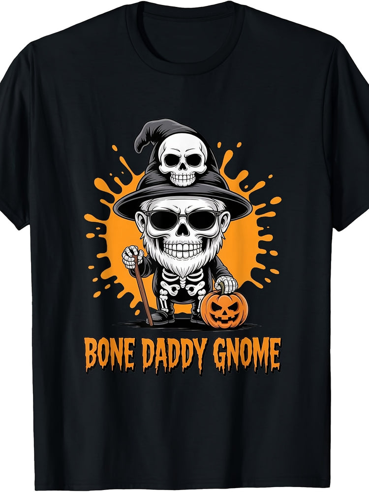 Bone Daddy Gnome Halloween Skeleton Pumpkin Full Moon Bats T-Shirt